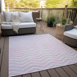 Piper Looms Chantille Chevron ACN922 Pink Machine Washable Area Rug Outdoor Lifestyle Image Feature