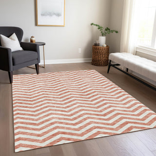 Piper Looms Chantille Chevron ACN922 Salmon Machine Washable Area Rug Lifestyle Image Feature
