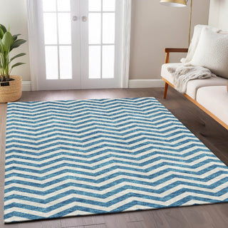 Piper Looms Chantille Chevron ACN922 Teal Machine Washable Area Rug Lifestyle Image Feature