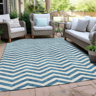 Piper Looms Chantille Chevron ACN922 Teal Machine Washable Area Rug Outdoor Lifestyle Image Feature