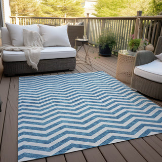 Piper Looms Chantille Chevron ACN922 Teal Machine Washable Area Rug Outdoor Lifestyle Image Feature