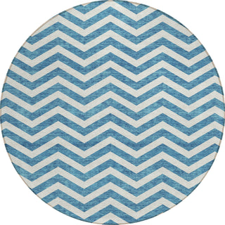 Piper Looms Chantille Chevron ACN922 Teal Machine Washable Area Rug Round Main Image
