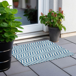 Piper Looms Chantille Chevron ACN922 Teal Machine Washable Area Rug Scatter Outdoor Lifestyle Image Feature