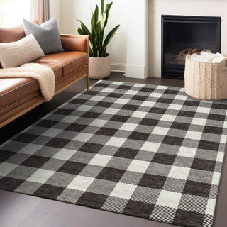 Piper Looms Chantille Plaid ACN923 Black Machine Washable Area Rug Lifestyle Image Feature