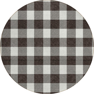 Piper Looms Chantille Plaid ACN923 Black Machine Washable Area Rug Round Main Image