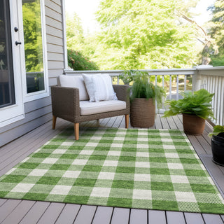 Piper Looms Chantille Plaid ACN923 Green Machine Washable Area Rug Outdoor Lifestyle Image Feature