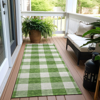 Piper Looms Chantille Plaid ACN923 Green Machine Washable Area Rug Runner Outdoor Lifestyle Image Feature