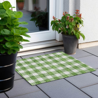 Piper Looms Chantille Plaid ACN923 Green Machine Washable Area Rug Scatter Outdoor Lifestyle Image Feature