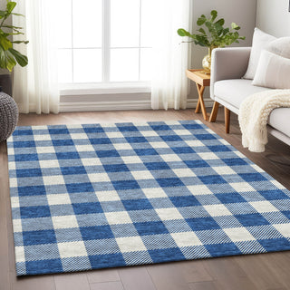 Piper Looms Chantille Plaid ACN923 Navy Machine Washable Area Rug Lifestyle Image Feature