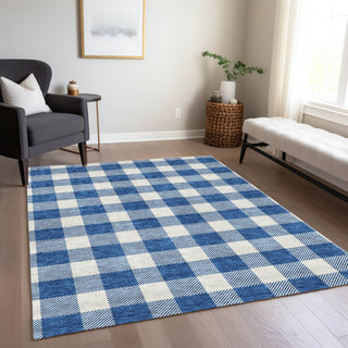 Piper Looms Chantille Plaid ACN923 Navy Machine Washable Area Rug Lifestyle Image Feature