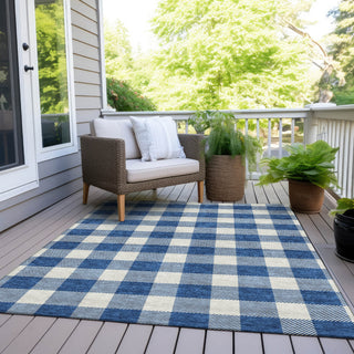 Piper Looms Chantille Plaid ACN923 Navy Machine Washable Area Rug Outdoor Lifestyle Image Feature