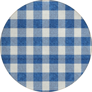 Piper Looms Chantille Plaid ACN923 Navy Machine Washable Area Rug Round Main Image