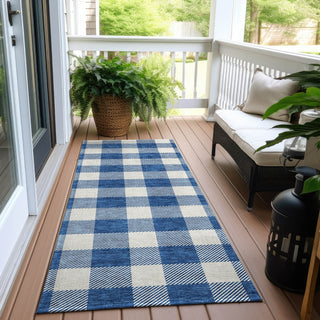 Piper Looms Chantille Plaid ACN923 Navy Machine Washable Area Rug Runner Outdoor Lifestyle Image Feature