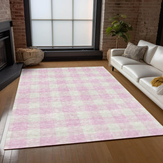 Piper Looms Chantille Plaid ACN923 Pink Machine Washable Area Rug Lifestyle Image Feature