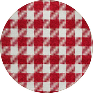 Piper Looms Chantille Plaid ACN923 Red Machine Washable Area Rug Round Main Image