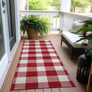 Piper Looms Chantille Plaid ACN923 Red Machine Washable Area Rug Runner Outdoor Lifestyle Image Feature