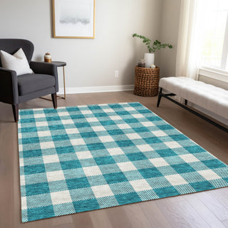 Piper Looms Chantille Plaid ACN923 Teal Machine Washable Area Rug Lifestyle Image Feature