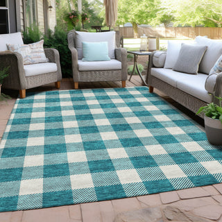 Piper Looms Chantille Plaid ACN923 Teal Machine Washable Area Rug Outdoor Lifestyle Image Feature