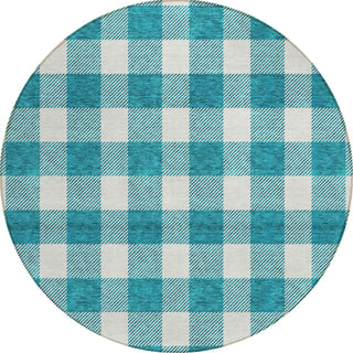 Piper Looms Chantille Plaid ACN923 Teal Machine Washable Area Rug Round Main Image
