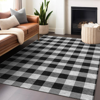 Piper Looms Chantille Plaid ACN924 Black Machine Washable Area Rug Lifestyle Image Feature