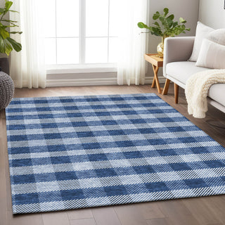 Piper Looms Chantille Plaid ACN924 Navy Machine Washable Area Rug Lifestyle Image Feature