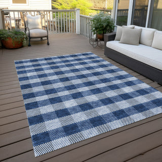 Piper Looms Chantille Plaid ACN924 Navy Machine Washable Area Rug Outdoor Lifestyle Image Feature