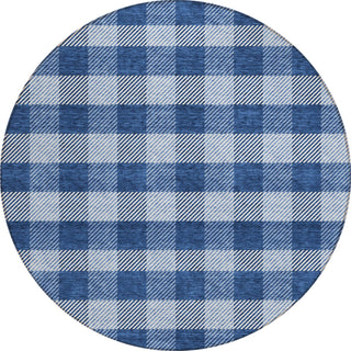 Piper Looms Chantille Plaid ACN924 Navy Machine Washable Area Rug Round Main Image