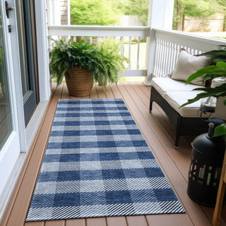 Piper Looms Chantille Plaid ACN924 Navy Machine Washable Area Rug Runner Outdoor Lifestyle Image Feature