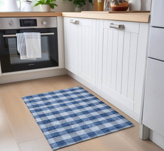 Piper Looms Chantille Plaid ACN924 Navy Machine Washable Area Rug Scatter Lifestyle Image Feature