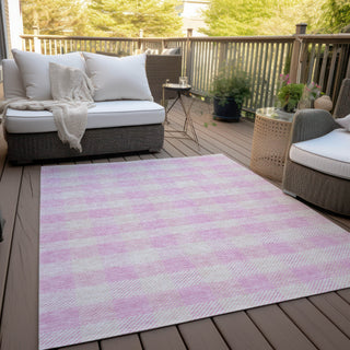 Piper Looms Chantille Plaid ACN924 Pink Machine Washable Area Rug Outdoor Lifestyle Image Feature