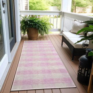Piper Looms Chantille Plaid ACN924 Pink Machine Washable Area Rug Runner Outdoor Lifestyle Image Feature