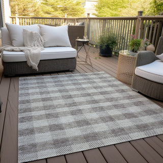 Piper Looms Chantille Plaid ACN924 Taupe Machine Washable Area Rug Outdoor Lifestyle Image Feature