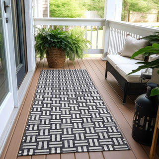 Piper Looms Chantille Squares ACN925 Black Machine Washable Area Rug Runner Outdoor Lifestyle Image Feature