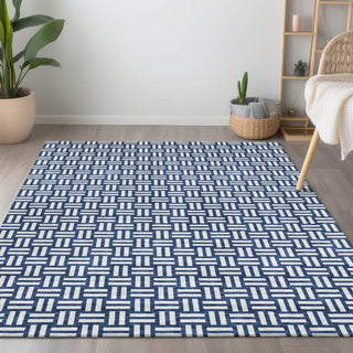 Piper Looms Chantille Squares ACN925 Navy Machine Washable Area Rug Lifestyle Image Feature