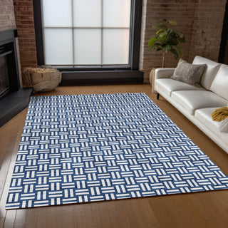 Piper Looms Chantille Squares ACN925 Navy Machine Washable Area Rug Lifestyle Image Feature