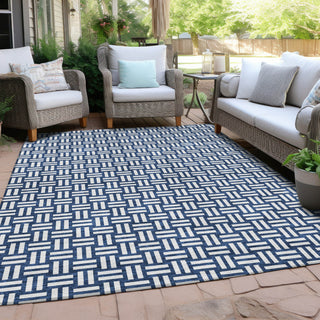 Piper Looms Chantille Squares ACN925 Navy Machine Washable Area Rug Outdoor Lifestyle Image Feature