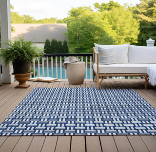 Piper Looms Chantille Squares ACN925 Navy Machine Washable Area Rug Outdoor Lifestyle Image Feature