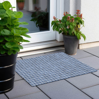 Piper Looms Chantille Squares ACN925 Navy Machine Washable Area Rug Scatter Outdoor Lifestyle Image Feature