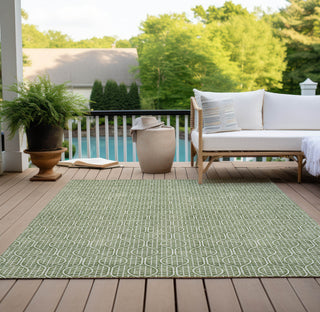 Piper Looms Chantille Geometric ACN926 Green Machine Washable Area Rug Outdoor Lifestyle Image Feature
