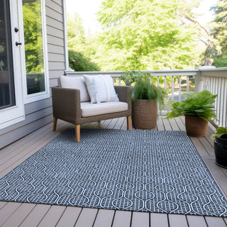 Piper Looms Chantille Geometric ACN926 Navy Machine Washable Area Rug Outdoor Lifestyle Image Feature