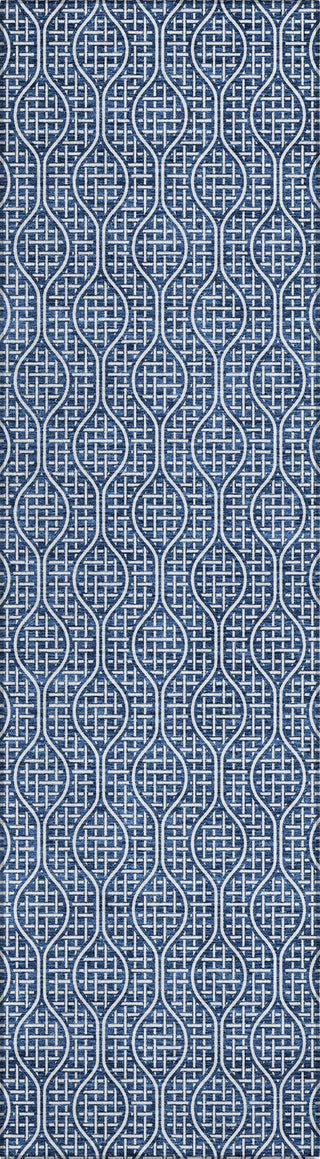 Piper Looms Chantille Geometric ACN926 Navy Machine Washable Area Rug Runner Main Image