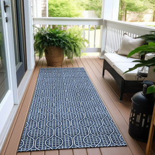 Piper Looms Chantille Geometric ACN926 Navy Machine Washable Area Rug Runner Outdoor Lifestyle Image Feature
