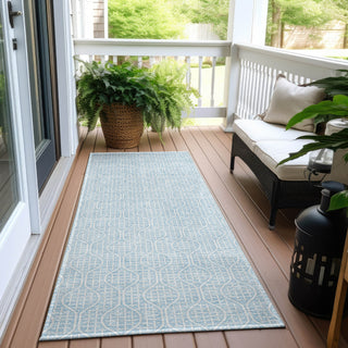 Piper Looms Chantille Geometric ACN926 Sky Machine Washable Area Rug Runner Outdoor Lifestyle Image Feature