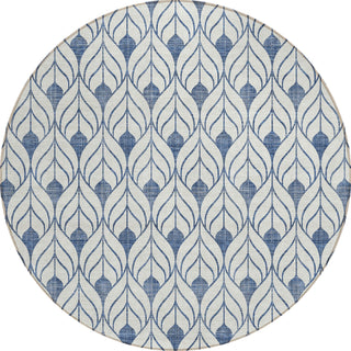 Piper Looms Chantille Geometric ACN927 Blue Machine Washable Area Rug Round Main Image
