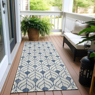 Piper Looms Chantille Geometric ACN927 Blue Machine Washable Area Rug Runner Outdoor Lifestyle Image Feature