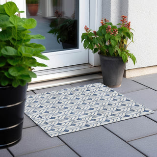 Piper Looms Chantille Geometric ACN927 Blue Machine Washable Area Rug Scatter Outdoor Lifestyle Image Feature
