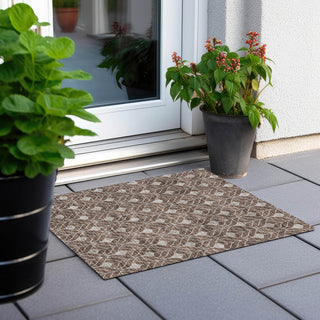 Piper Looms Chantille Geometric ACN927 Chocolate Machine Washable Area Rug Scatter Outdoor Lifestyle Image Feature