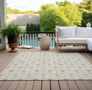 Piper Looms Chantille Geometric ACN927 Gold Machine Washable Area Rug Outdoor Lifestyle Image Feature
