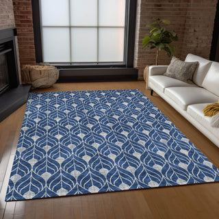 Piper Looms Chantille Geometric ACN927 Navy Machine Washable Area Rug Lifestyle Image Feature