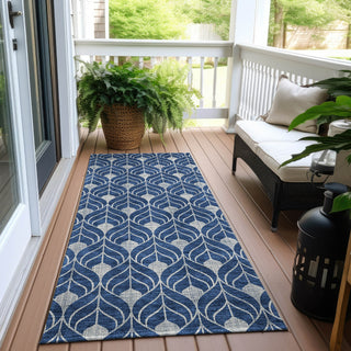 Piper Looms Chantille Geometric ACN927 Navy Machine Washable Area Rug Runner Outdoor Lifestyle Image Feature